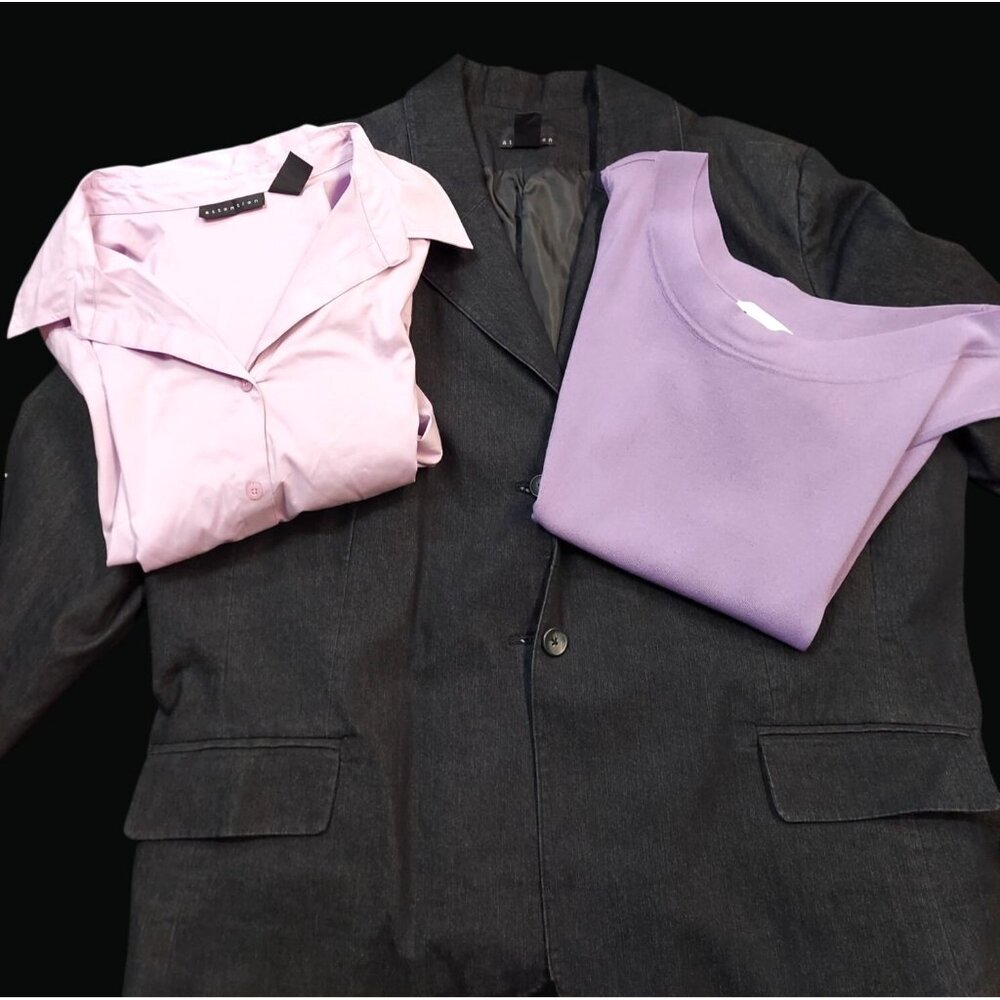 Womens Grey Blazer & Light Purple Button-Up Shirt Set of Two Size 3X